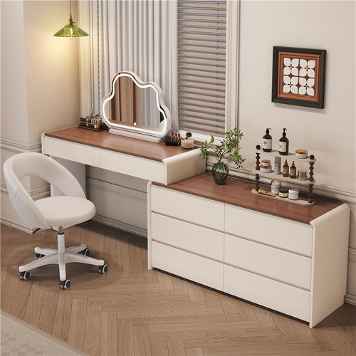 实木梳妆台卧室现代简约化妆桌轻奢大户型北欧风化妆台收纳柜一体