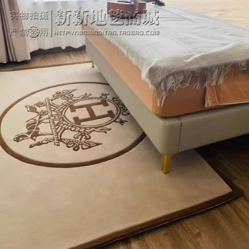 法式轻奢进口腈纶现代马仕橙色顶奢满铺手工定制卧室客厅复古地毯