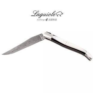 法国Laguiole拉吉奥乐不锈钢折叠刀大马士革钢 乌木+伊兹密尔石柄