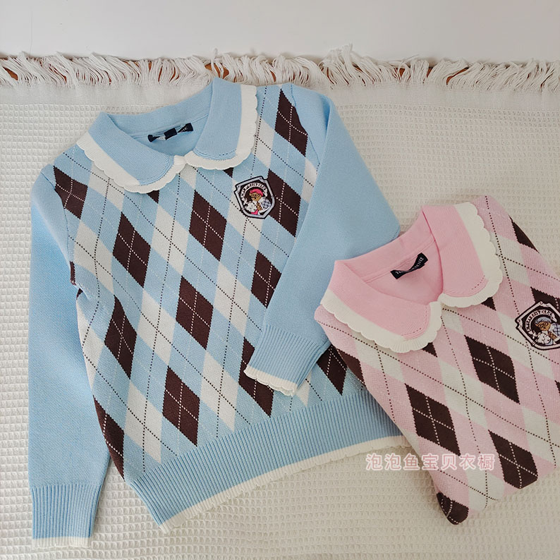 120－160女童双层针织纯棉线衣