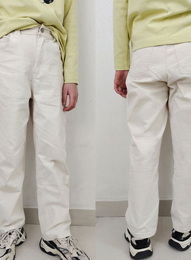 清仓，中大童裤子120－160童装女童米白梭织斜纹棉水洗休闲长裤