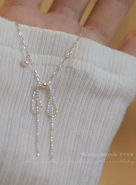 原创 闪闪蝴蝶结项链s925纯银淡水珍珠气质简约锁骨链礼物