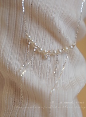 原创 昭昭星夜 天然淡水珍珠s925纯银项链精致简约清冷气质锁骨链