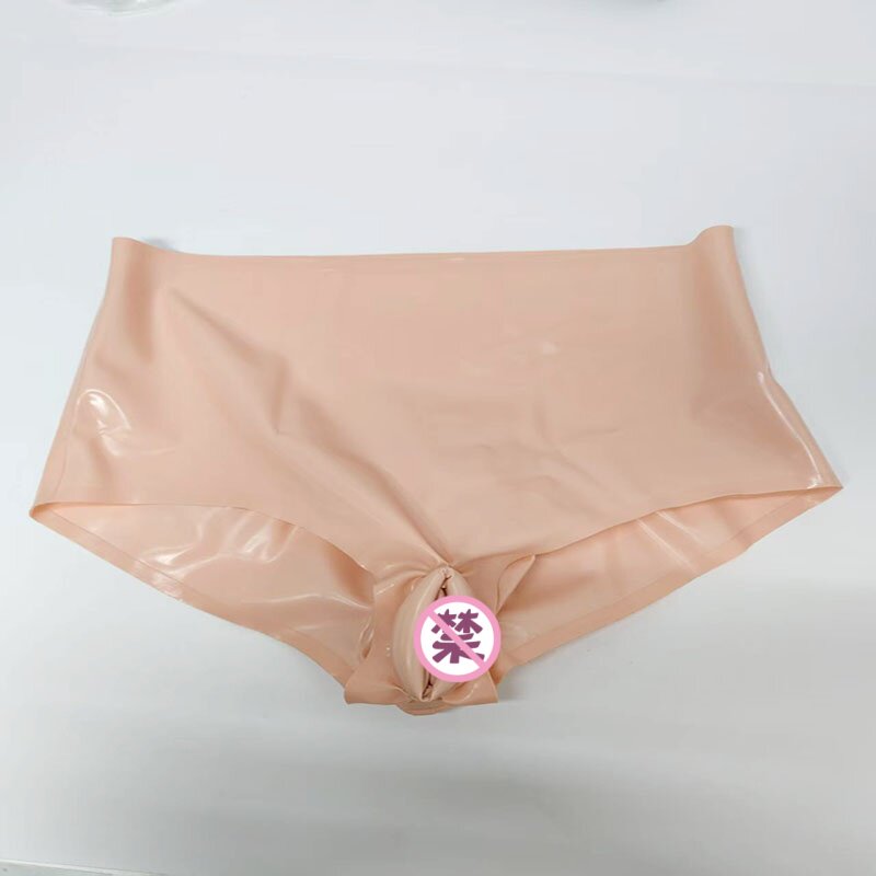 YINUO乳胶衣女乳胶三角内裤 假阴 双套乳胶内裤伪娘乳胶短裤定制