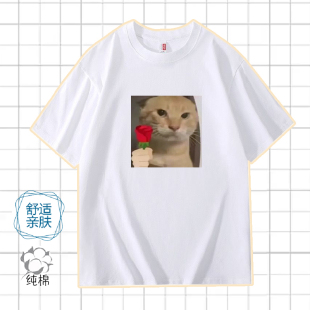 圆头耄耋T恤纯棉衣服夏季短袖军工老猫meme哈基米上衣宽松圆领棉T