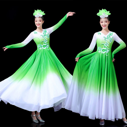 新款大气开场舞大摆裙舞蹈服渐变色中国风现代歌伴舞春晚演出服装