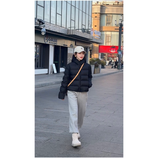 90白鹅绒连帽宽排骨款拉链宽松型冬季高克重短款加厚小个子羽绒服