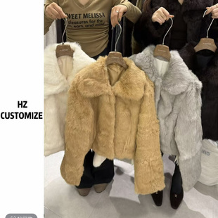 韩国东大门2025年冬季 百搭显瘦毛毛外套 高级感翻领仿兔毛皮草短款