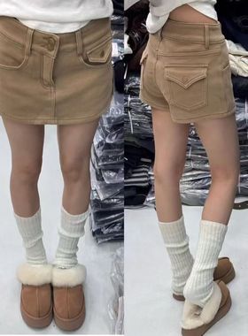 韩版冬季加厚绒复古牛仔风高腰A字半身短裙女显瘦包臀百搭裙子潮