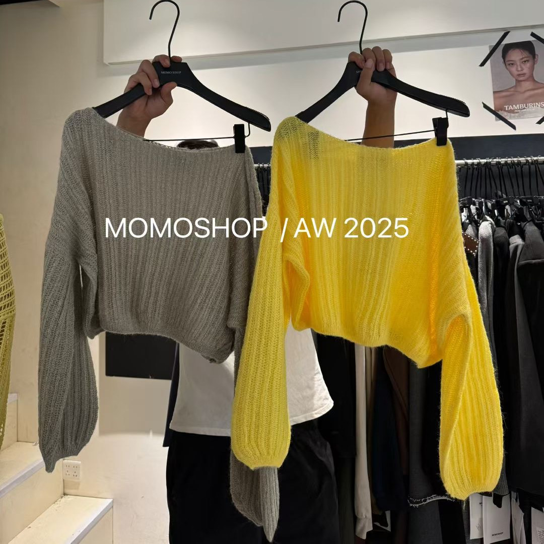 2025秋款韩版设计小众简约慵懒风斜肩针织衫毛衣百搭长袖上衣