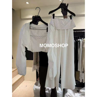 2026春季新款韩系设计感波点抹胸上衣开衫高腰显瘦阔腿裤三件套女