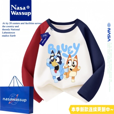 WASSUP小狗布鲁伊一家bluey纯棉长袖男童春秋季薄款可爱T恤衣服