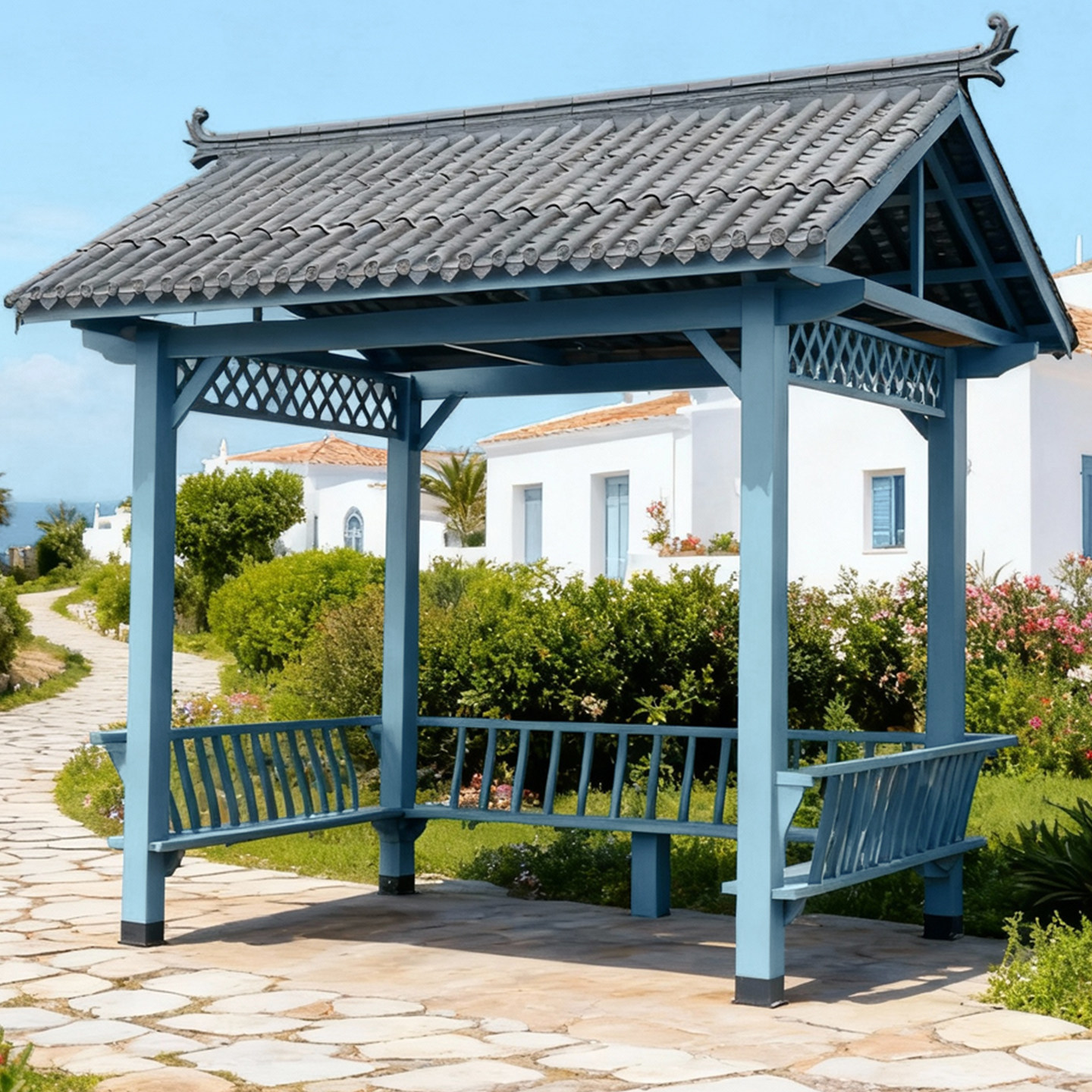 户外别墅花园庭院中式凉亭小木屋室外美人靠亭子防风防雨水遮阳棚