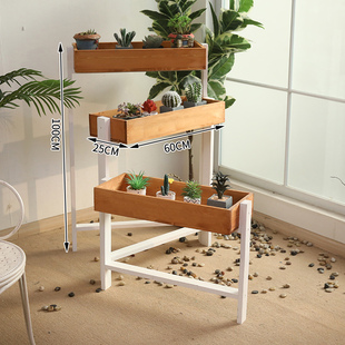 美式乡村花架子客厅全实木落地式折叠多层阳台靠墙创意梯形置物u.