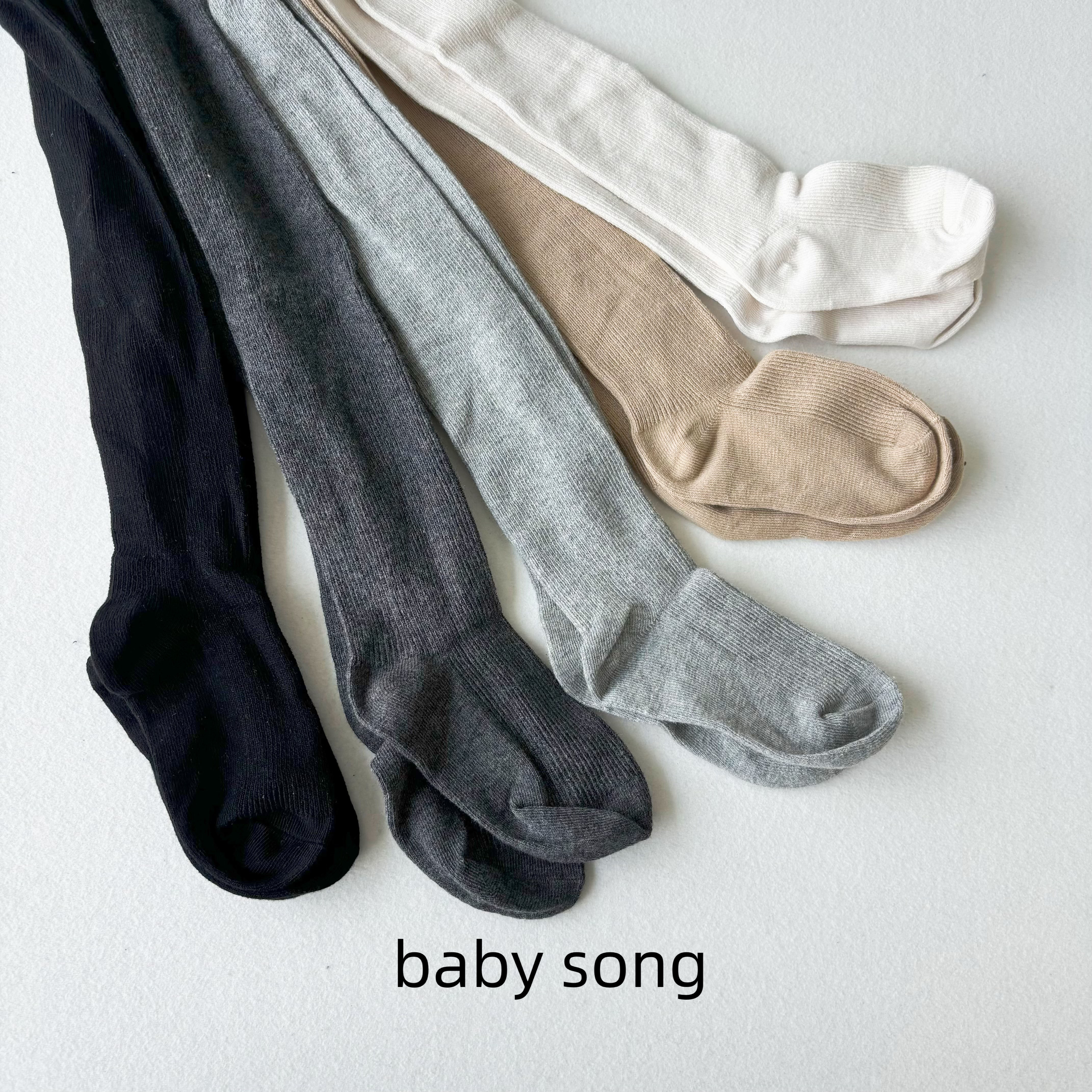 日常基础色系~3-12岁女童新款纯棉细坑条竖纹纯色打底连袜裤