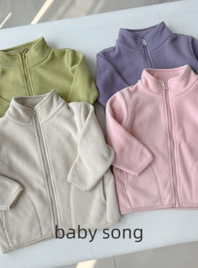 韩系100-150男女宝25秋冬新款摇粒绒儿童校服保暖立领拉链衫外套
