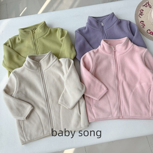 韩系100-150男女宝25秋冬新款摇粒绒儿童校服保暖立领拉链衫外套