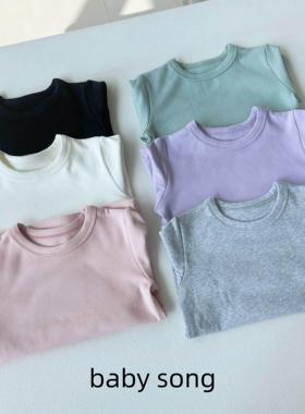 基础内搭！日单100-160儿童纯棉弹力纯色打底T春秋长袖圆领T恤