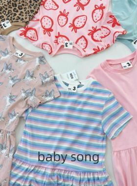 出口澳单cot2-10岁女童25春夏新款薄软纯棉独角兽彩虹短袖连衣裙