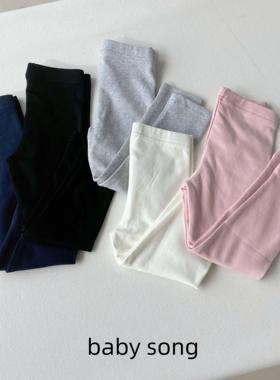 日系100-160女宝小中大儿童纯棉弹力内搭春秋裤纯色打底裤