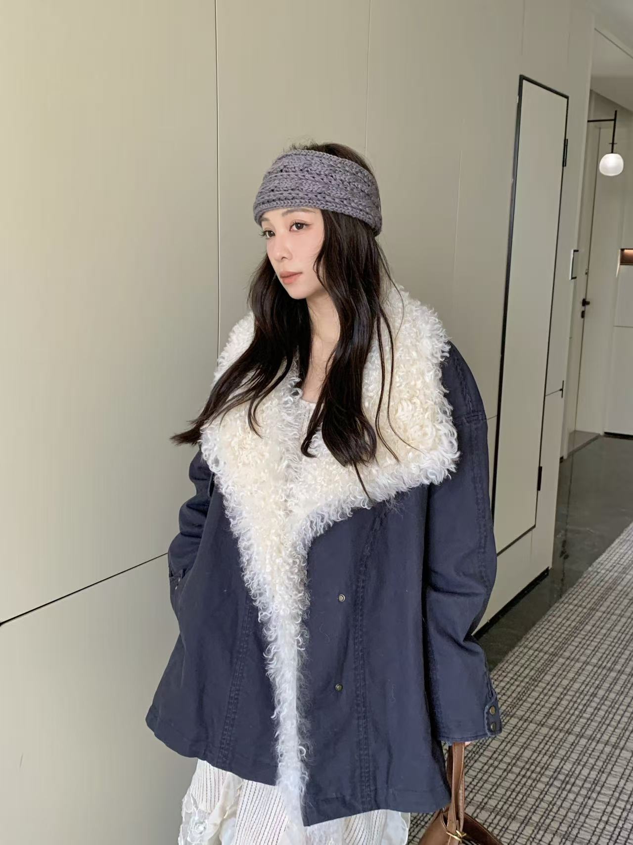 欧货秋冬新款进口皮毛一体羊羔毛领羽绒服鸭绒外套