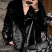 欧货秋冬新款 进口冷萃油蜡头层绵羊皮鹅绒服皮毛一体毛领羽绒外套