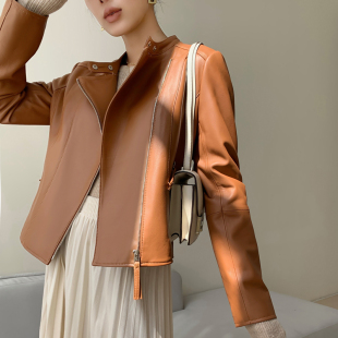 大牌同款 秋冬新款 真皮皮衣头层绵羊皮外套女机车皮衣夹克短款