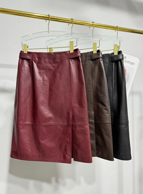 秋冬新款真皮皮裙时尚百搭高腰黑a字包臀裙绵羊皮女半身裙