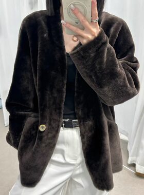 2026冬新款进口若水美利奴羊皮毛一体女中长款V领羊毛皮草大衣
