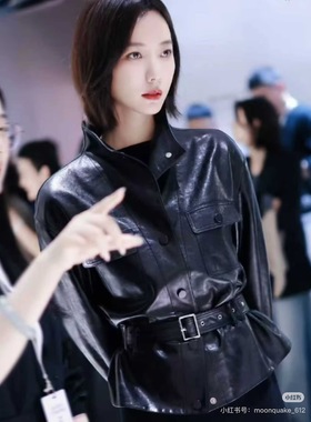 2026春新款进口冷萃油蜡头层绵羊皮皮衣短外套夹克女上衣