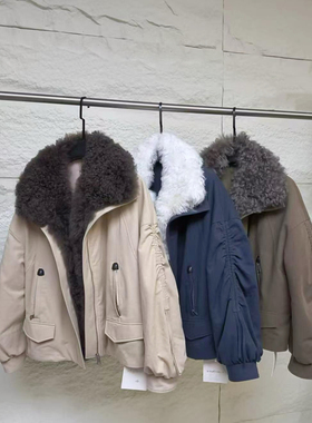 欧货秋冬皮毛一体羽绒服夹克外套大翻领皮草派克服鹅绒服毛领可拆