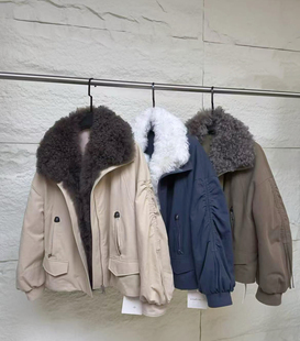 欧货秋冬皮毛一体羽绒服夹克外套大翻领皮草派克服鹅绒服毛领可拆