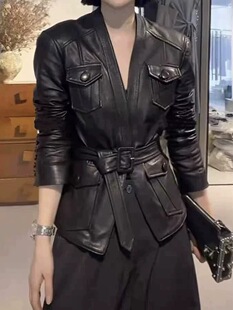 秋冬新款 真皮皮衣进口植鞣油蜡头层绵羊皮上衣夹克外套收腰西装