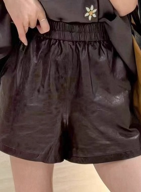 秋冬新款真皮皮裤进口油蜡头层绵羊皮短裤休闲A字阔腿裤