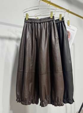 秋冬新款真皮皮裤进口全植鞣头层绵羊皮七分八分裤休闲花苞长裤