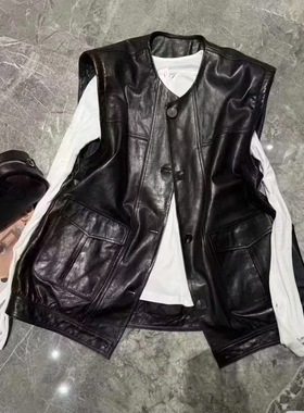 2025秋冬新款真皮马甲进口头层绵羊皮油蜡皮马夹皮衣外套