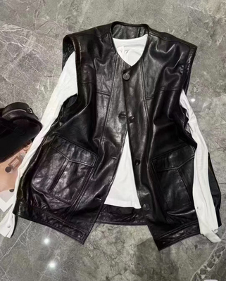 春秋冬新款真皮马甲进口头层绵羊皮油蜡皮马夹皮衣外套