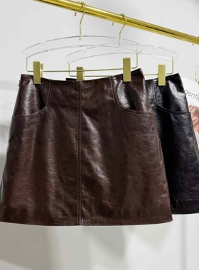 秋冬新款真皮皮裙进口冷萃油蜡头层绵羊皮短裙半身裙包臀A字裙