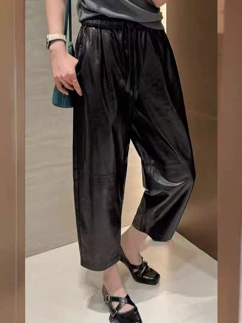 秋冬新款真皮皮裤进口油蜡头层绵羊皮休闲长裤九分裤