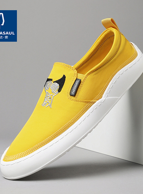 帕达索男鞋新款透气懒人鞋韩版一脚蹬乐福鞋百搭舒适布鞋潮90532