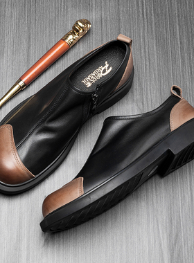 帕达索男士休闲圆头小皮鞋新款复古百搭商务鞋一脚蹬乐福鞋220516