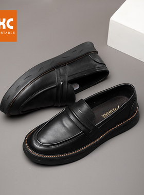 帕达索2023新款男士一脚蹬懒人鞋休闲皮鞋真皮透气乐福鞋潮230510