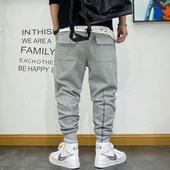美式 男纯色数字刺绣微跨九分裤 新款 宽松束脚松紧哈伦运动针织卫裤