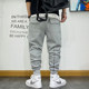 美式 男纯色数字刺绣微跨九分裤 新款 宽松束脚松紧哈伦运动针织卫裤
