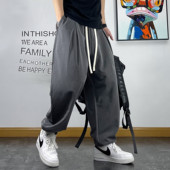 休闲宽松抽绳束脚裤 男褶皱设计青年百搭哈伦裤 夏季 美式 垂感卫裤 男