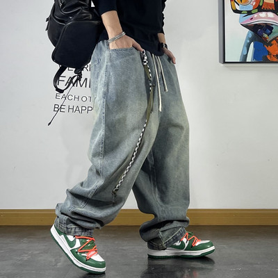 春秋季腰带装饰水洗牛仔裤