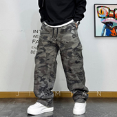 复古迷彩弯刀裤 男2026春夏款 多口袋直筒阔腿抽绳工装 美式 休闲长裤