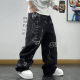 街头涂鸦设计牛仔裤 男青年宽松直筒裤 春秋长款 潮牌个性 拖地休闲裤