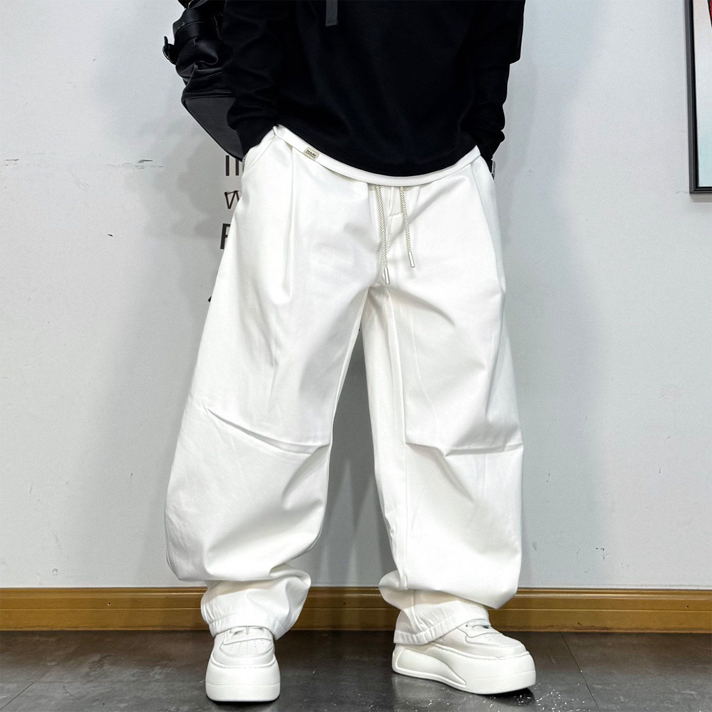 潮牌美式复古工装加绒休闲裤男高街时尚宽松百搭褶皱弯刀运动长裤,男装,休闲裤,淘宝优惠券,粉丝福利购,淘宝优惠卷