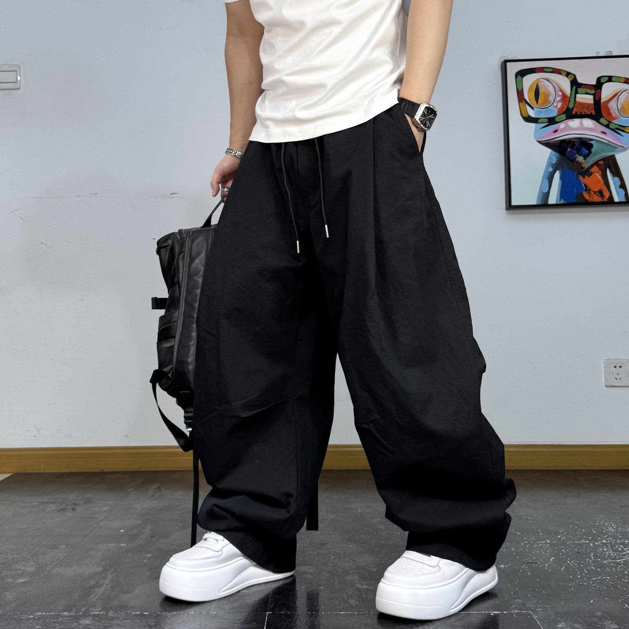 秋季新款美式重磅加绒弯刀休闲裤男宽松阔腿工装裤子垂感直筒长裤,男装,休闲裤,淘宝优惠券,粉丝福利购,淘宝优惠卷